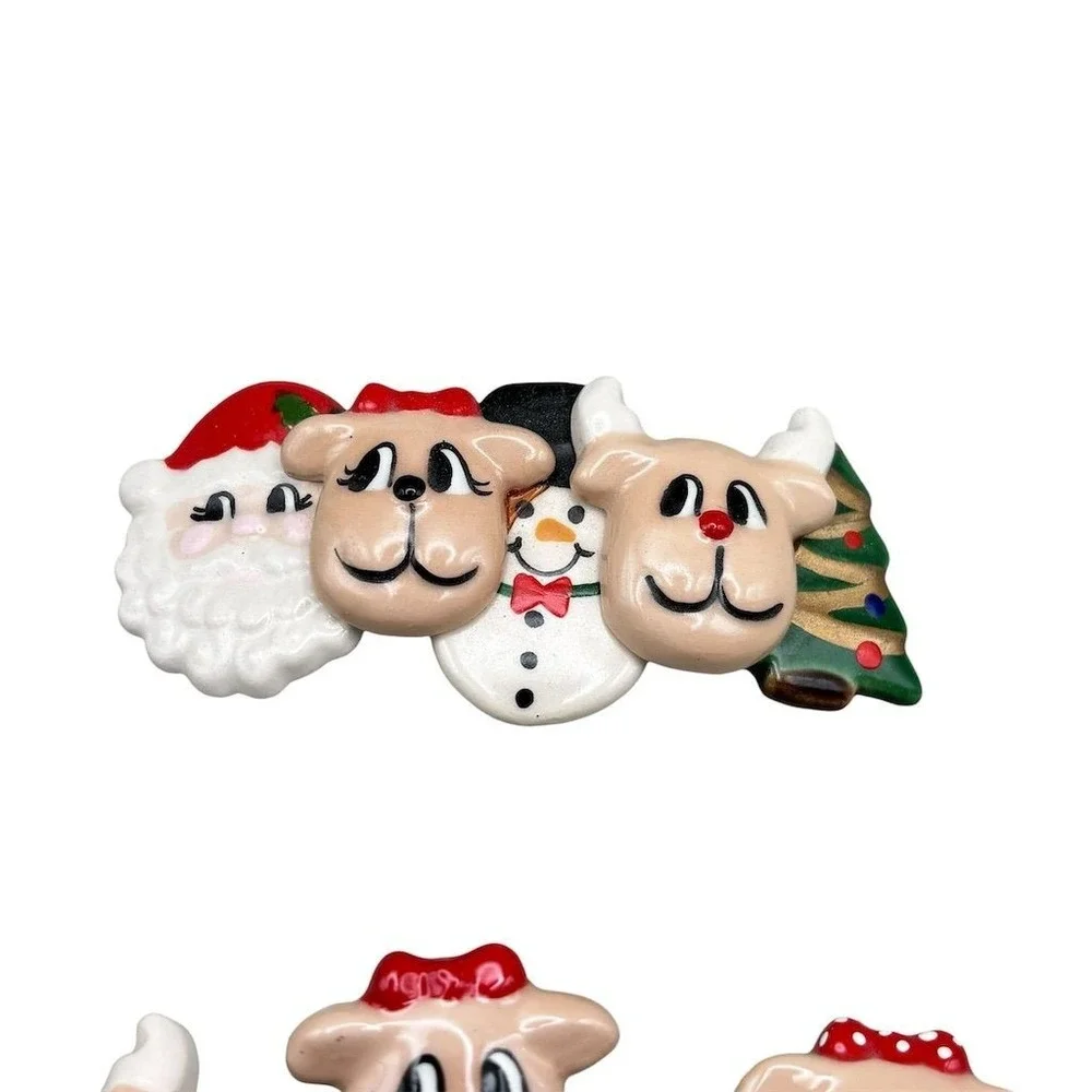 Vintage Christmas Pin & button cover Set Santa‎ Snowman Reindeer Multicolor